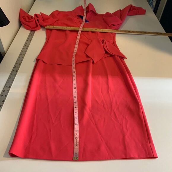 Elie Tahari Dress Womens 4 Strawberry Crepe Tie Waist Collared Side Zip Surplice - Picture 9 of 16